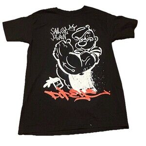 Popeye Graffiti Graphic T-Shirt Black Size M Streetwear Cartoon Tee NWOT